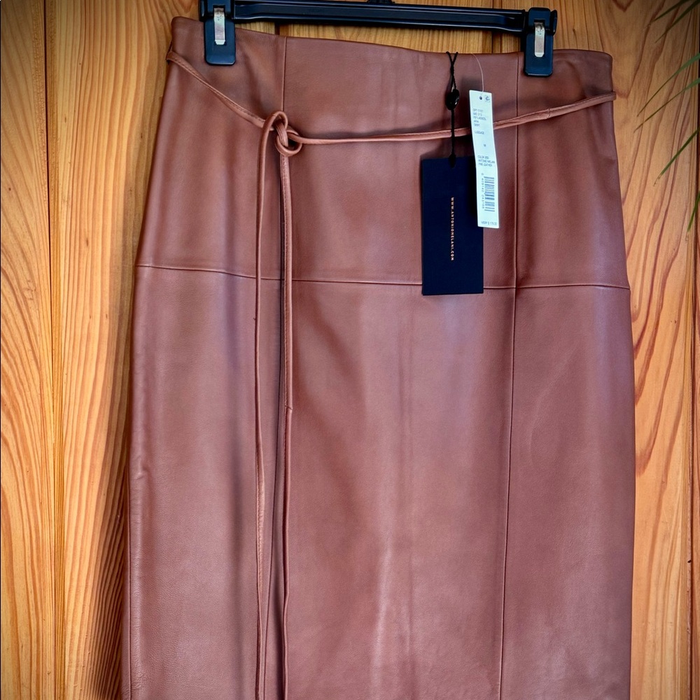 Camel Leather Pencil Skirt